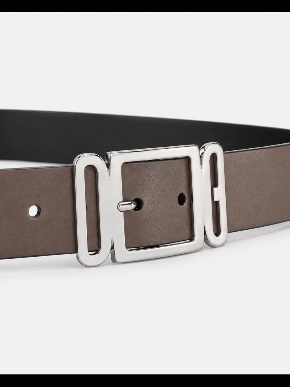 Dolce & Gabbana Men's Taupe-Brown Leather Belt with Silver Square Buckle